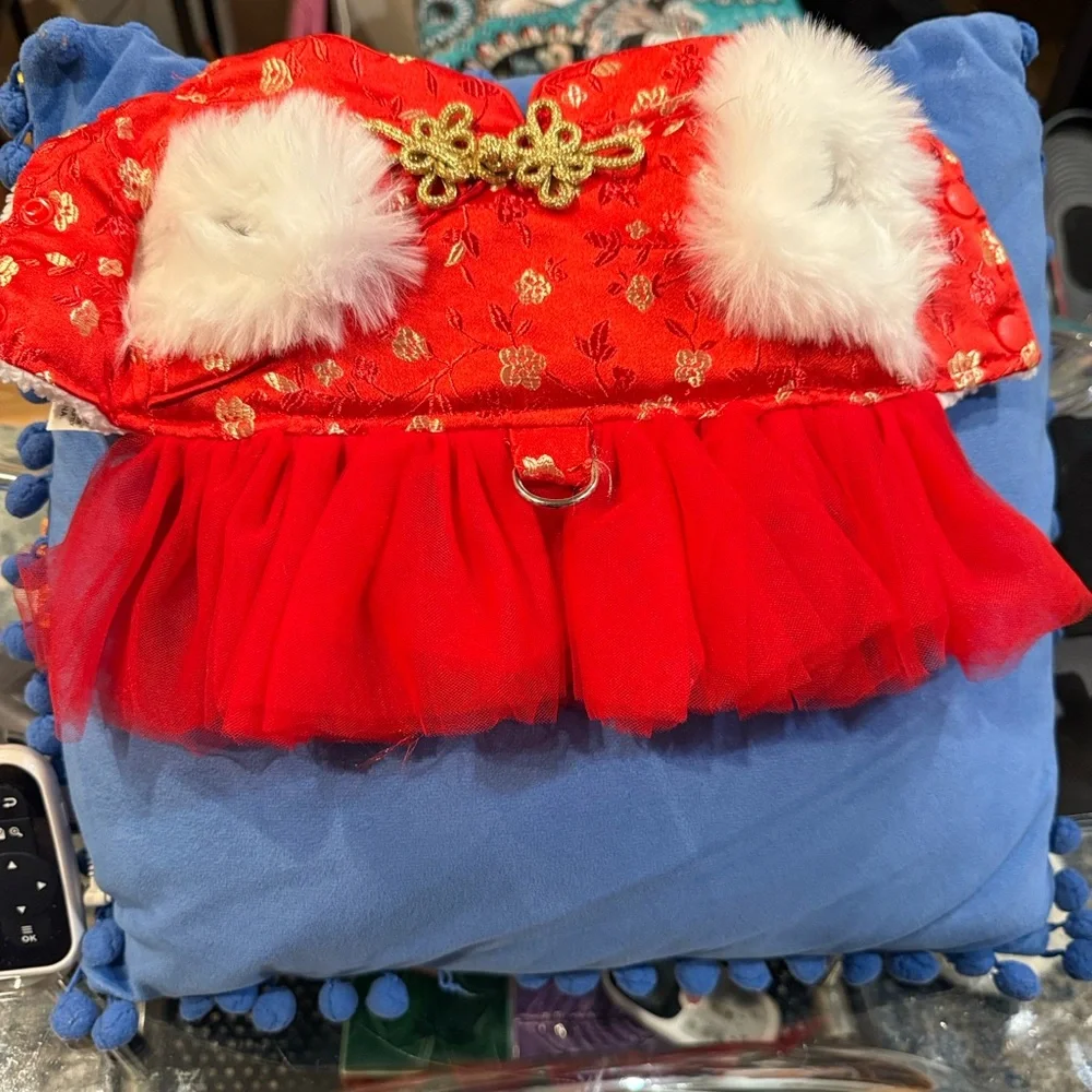 SHEIN Red Pet Cat Outfit with Gold Accents used one time just for pictures